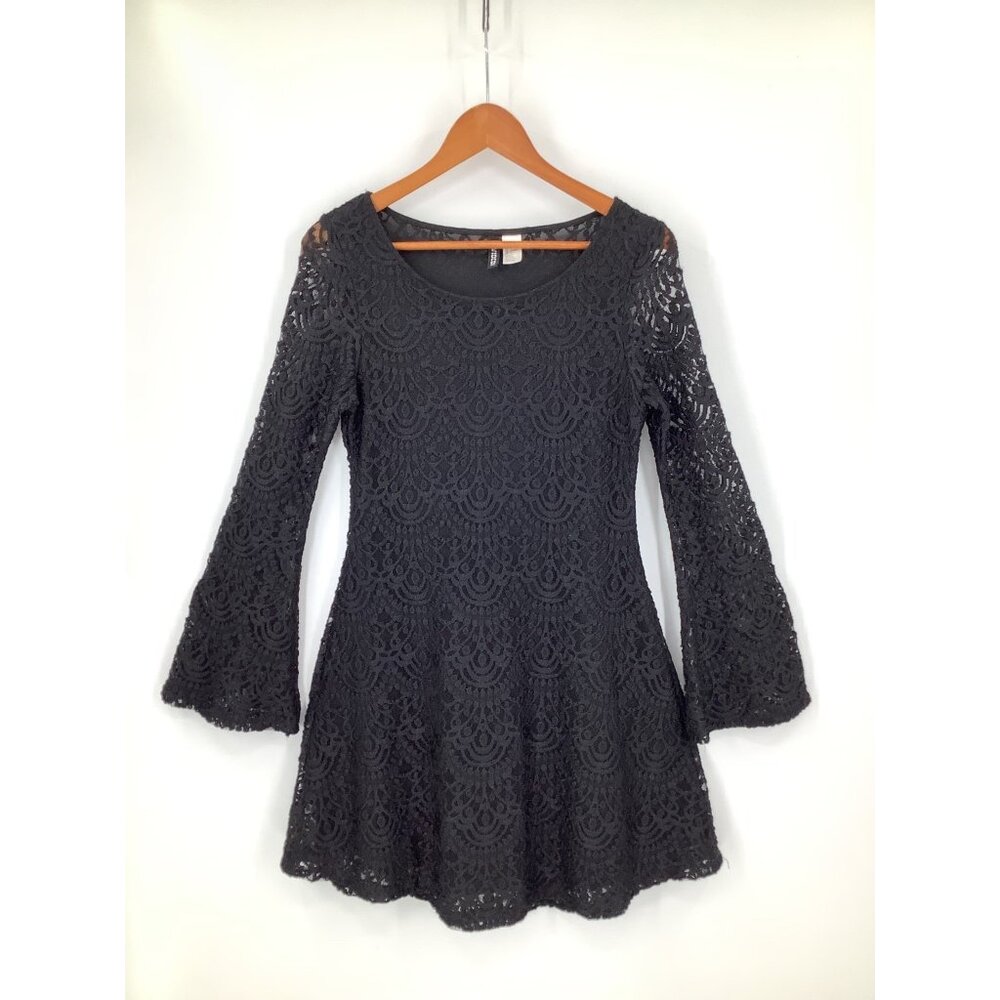 H&M Divided Women's Black 10 Lace Overlay Bell Sleeve Mini Dress
